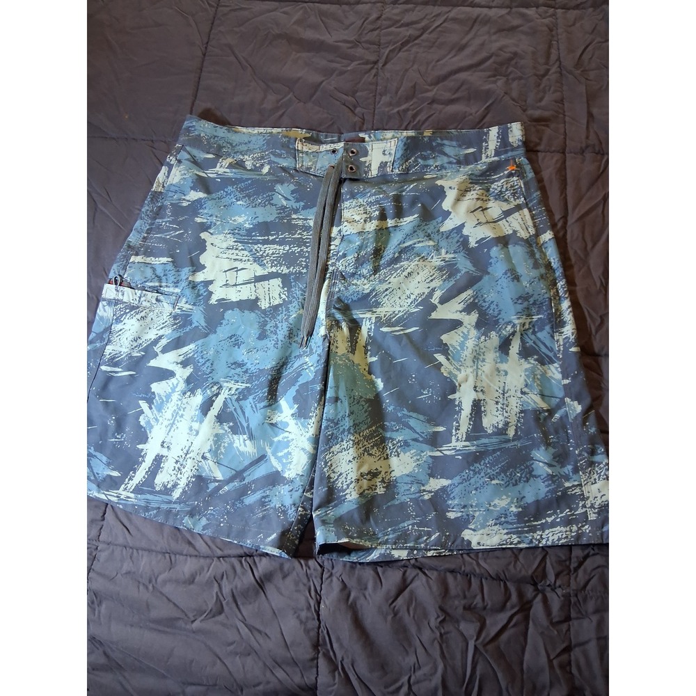 Route 66 Mens XL Board Shorts Blue Abstract Print‎ Swim Trunks Quick Dry Pocket